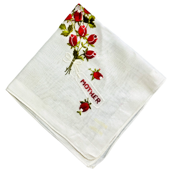 Vintage Floral Handkerchief Embroidered Roses Mother Linen Granny Core 11" READ - Picture 1 of 5